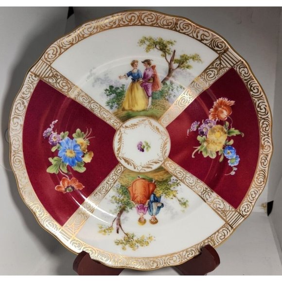 Dresden Richard Klemm Red Quatrefoil Plate Size 7-7/8” Burgundy Germany (A) - Picture 1 of 9